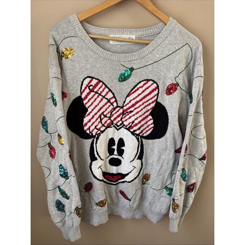 Disney Store Minnie Mouse Christmas Sweater Womens XL Holiday Lights